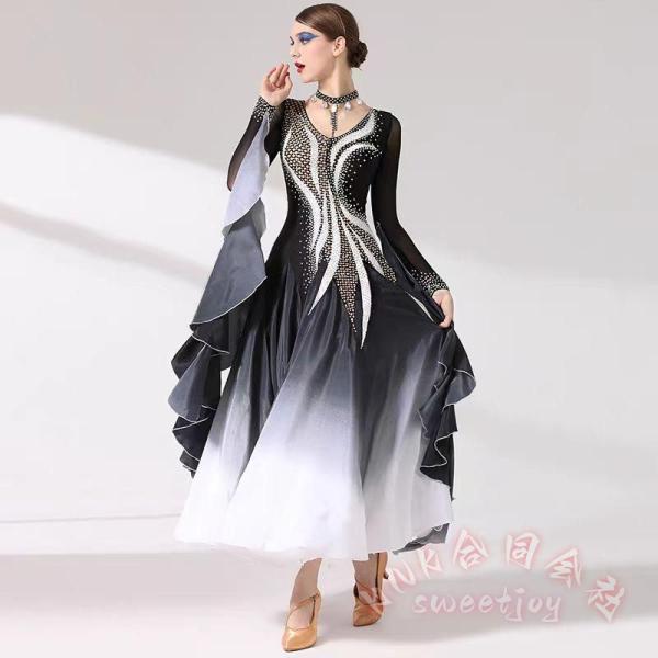 ダンスウェア レディース 競技会用 ステージ衣装 モダンドレス KNK(株） ブラック ワンピース 演出服 パーティー舞台 社交ダンス 競技用 きれいめ