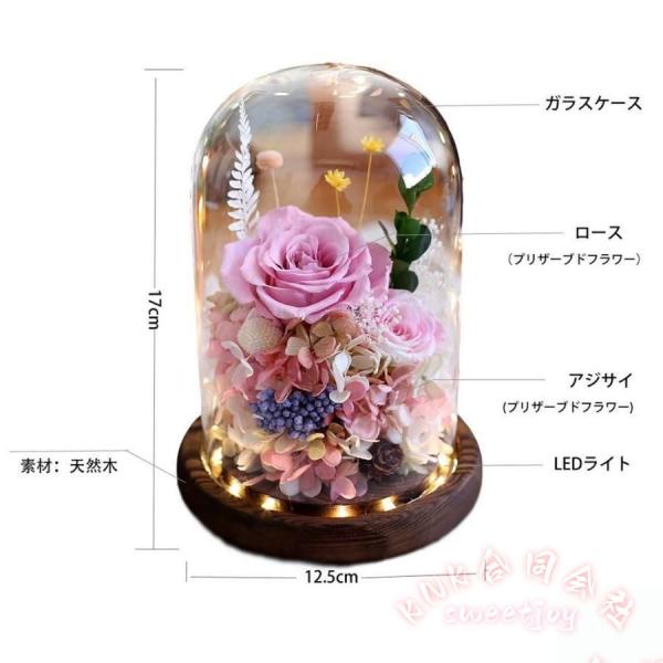 プリザーブドフラワー ギフト ガラスドーム LEDライト付 KNK(株) 枯れない花 ドライフラワー ギフトボックス 手提げ袋 メッセージカード付 ローズ プレゼント_1