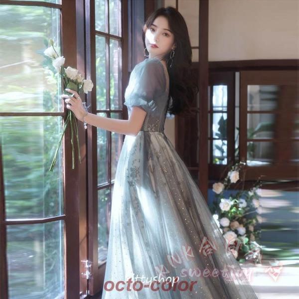 イブニングドレス スパンコール キラキラ パフスリーブ ロングドレス パーティードレス 結婚式 二次会 発表会 KNK きれいめ 華やか 写真映え 大人ドレス 上品_6