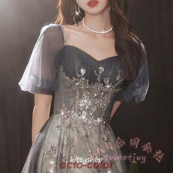イブニングドレス スパンコール キラキラ パフスリーブ ロングドレス パーティードレス 結婚式 二次会 発表会 KNK きれいめ 華やか 写真映え 大人ドレス 上品_8