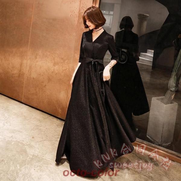 パーティードレス ロング 袖あり 黒 チュール マキシ丈 結婚式 二次会 演奏会 ピアノ発表会 イブニング KNK 大きいサイズ レディース 上品 体型カバー 写真映え_10