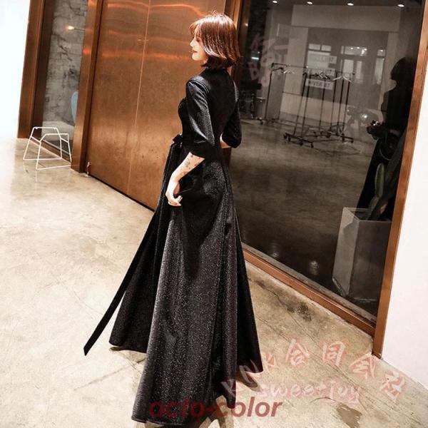 パーティードレス ロング 袖あり 黒 チュール マキシ丈 結婚式 二次会 演奏会 ピアノ発表会 イブニング KNK 大きいサイズ レディース 上品 体型カバー 写真映え_12