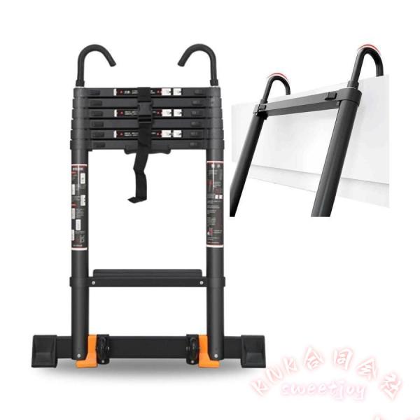 伸縮はしご 脚立 ブラック 伸縮はしご フック&amp;ホイール付き KNK(株) 7.5cmワイドラング アルミ ロフト ビルメンテナンス 延長はしご バランスロッド付き