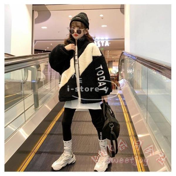 子供用 ムートン調コート 女の子 秋冬 長袖 裏起毛 ボアコート KNK(株) キッズアウター 上着 防寒 寒さ対策 暖かい シンプル モコモコ 厚手_1