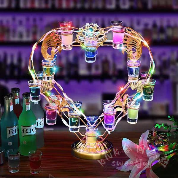 LED酒ボトル展示棚 アイスワインスタンド【30mlワイングラス付き】KNK 回転式 カクテルグラス棚 バー用 器物展示スタンド クリスマス バー クラブ パーティー