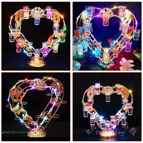 LED酒ボトル展示棚 アイスワインスタンド【30mlワイングラス付き】KNK 回転式 カクテルグラス棚 バー用 器物展示スタンド クリスマス バー クラブ パーティー