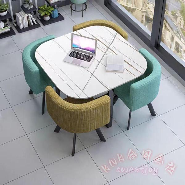 会議用テーブル 4人用 ミーティングセット 新品 KNK(株） オフィス打合せ 事務机 ワークテーブル 頑丈天板 シンプルデザイン 省スペース 受付/教室