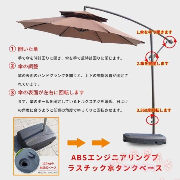 ガーデンパラソル 250cm ダブルトップ KNK(株） UVカット 撥水 風に強い ベース付き クランク&チルト おしゃれ 折りたたみ_4