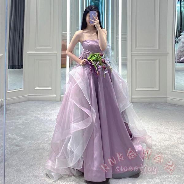 カラードレス 多WAY付け袖+オーバースカート KNK(株） パープル ロング 花嫁 イブニングドレス 結婚式二次会 お色直し アレンジ可能