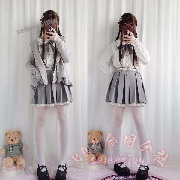 白スカートジャケット長袖学生服女子セットアップ制服コスプレ KNK(株） レディースロリータシャツブラウスワンピースおしゃれ可愛いコーデ_1