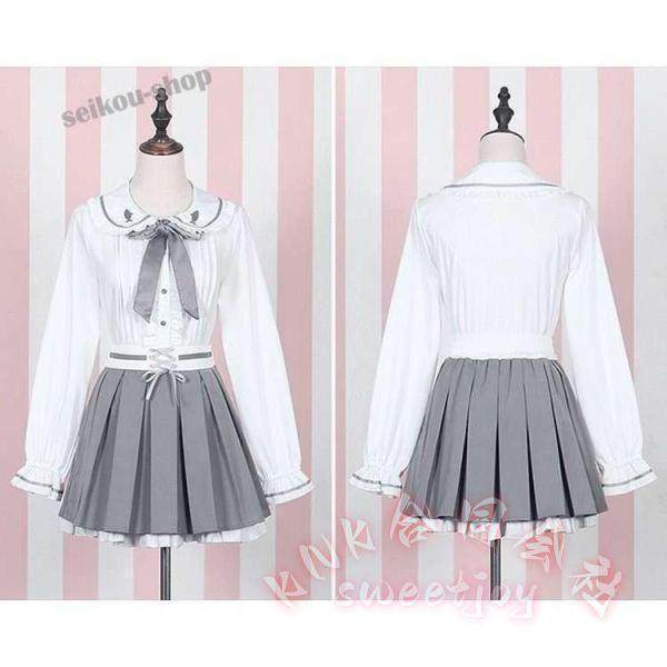 白スカートジャケット長袖学生服女子セットアップ制服コスプレ KNK(株） レディースロリータシャツブラウスワンピースおしゃれ可愛いコーデ_5
