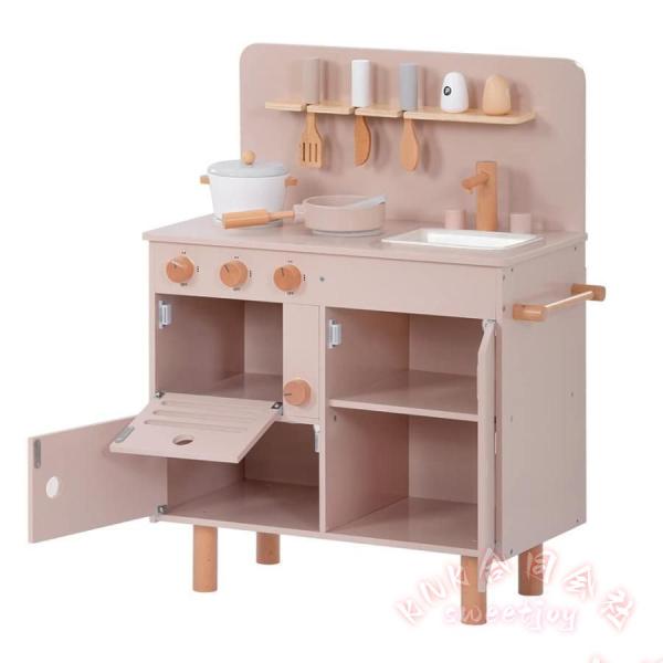 おままごとキッチン 木製 キッチンセット KNK(株) 誕生日 台所 調理器具 食材付き 56×28.5×75cm 小物9点 本物みたい_2