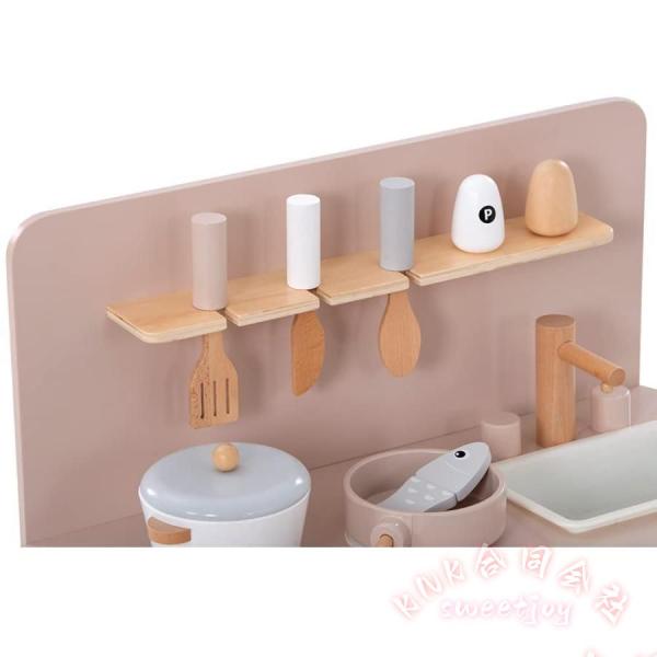 おままごとキッチン 木製 キッチンセット KNK(株) 誕生日 台所 調理器具 食材付き 56×28.5×75cm 小物9点 本物みたい_3