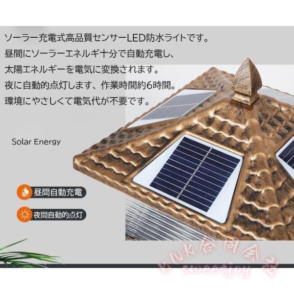 ソーラー門柱灯 LED 自動点灯 屋外照明 スタンドライト KNK(株) ガーデン 玄関照明 門灯 外灯 レトロ 防雨 高さ33cm 送料無料 省エネ 庭園灯_3