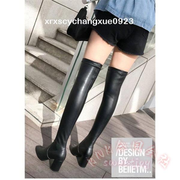 ストレッチブーツ ニーハイ 膝上 超ロング90cm KNK(株) ブラック レディース 美脚 太ヒール チャンキーヒール ハイヒール 秋冬_3