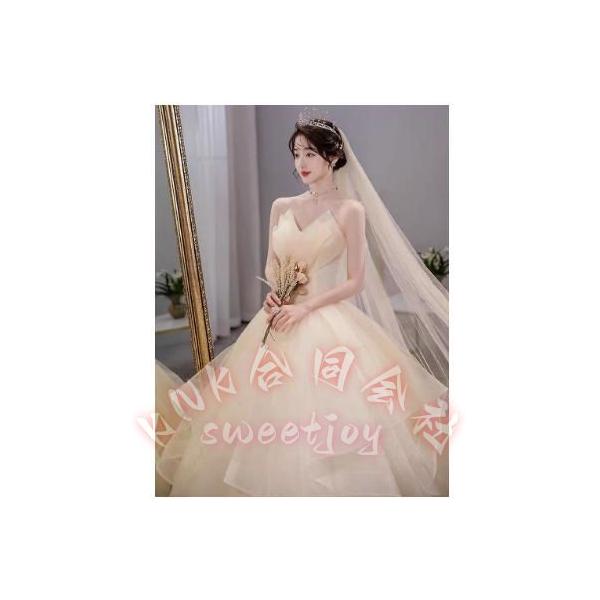 ウェディングドレス オフショルダー ビスチェ Aライン チュール KNK(株) 花嫁ドレス 結婚式 海外挙式 二次会 Vネック キレイめ ふんわり ロングドレス 撮影にも