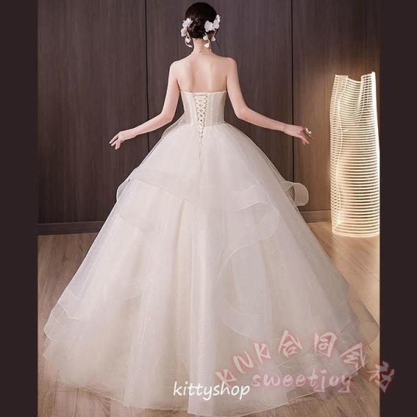 ウェディングドレス オフショルダー ビスチェ Aライン チュール KNK(株) 花嫁ドレス 結婚式 海外挙式 二次会 Vネック キレイめ ふんわり ロングドレス 撮影にも_5