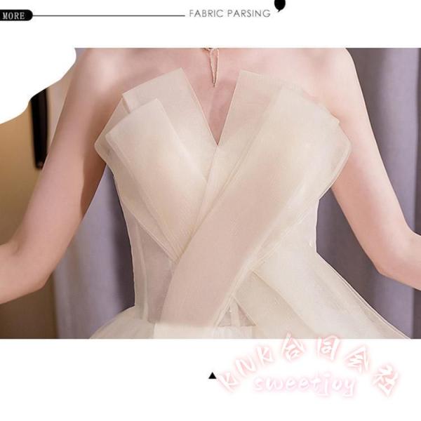 ウェディングドレス オフショルダー ビスチェ Aライン チュール KNK(株) 花嫁ドレス 結婚式 海外挙式 二次会 Vネック キレイめ ふんわり ロングドレス 撮影にも_7