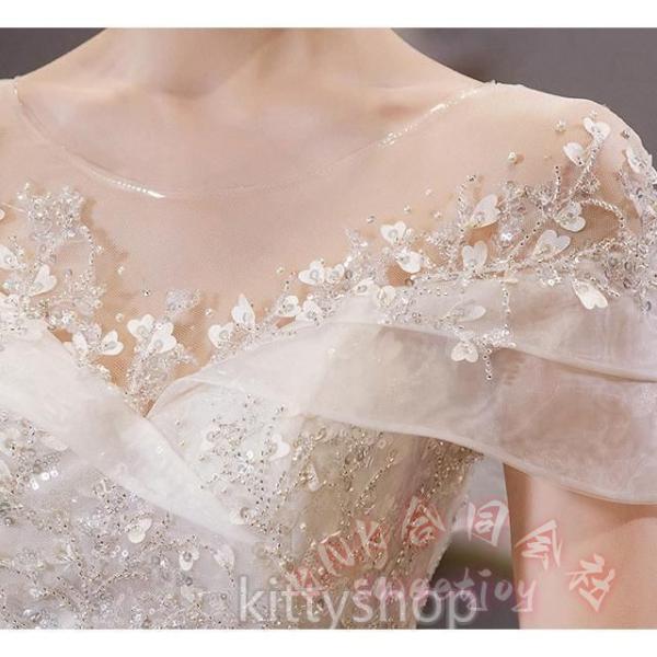 レディースウェディングドレスオフショルダーキラキラロングラインストーンホワイト結婚式二次会KNK(株）輝く花嫁を演出する豪華ロングドレス_11