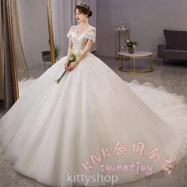 レディースウェディングドレスオフショルダーキラキラロングラインストーンホワイト結婚式二次会KNK(株）輝く花嫁を演出する豪華ロングドレス_3