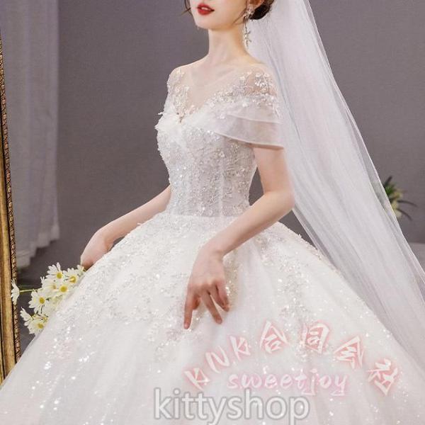 レディースウェディングドレスオフショルダーキラキラロングラインストーンホワイト結婚式二次会KNK(株）輝く花嫁を演出する豪華ロングドレス_8