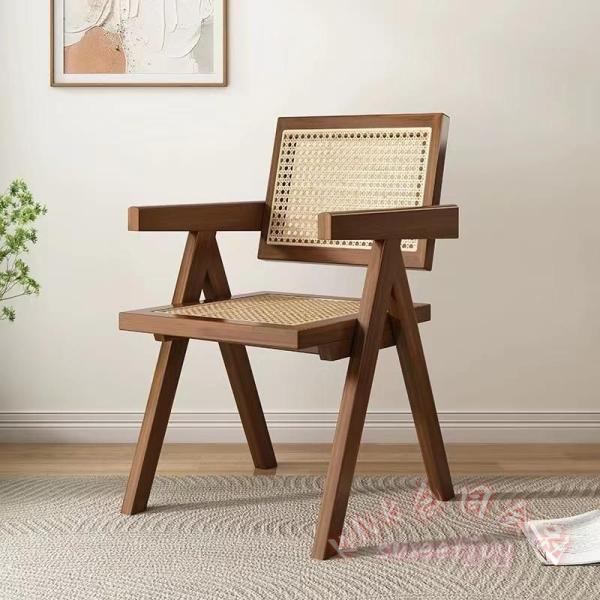 Saminaruダイニングチェア　カフェチェア　籐　ラタン　2 ラタンチェア 籐編みダイニングチェア 無垢材 幅48/52cm KNK(株） 肘