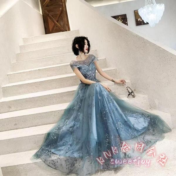 イブニングドレスロングドレススパンコールキラキラKNKブルーシャンパンゴールド発表会ドレス結婚式ドレス二次会パーティードレス上品華やか写真映え