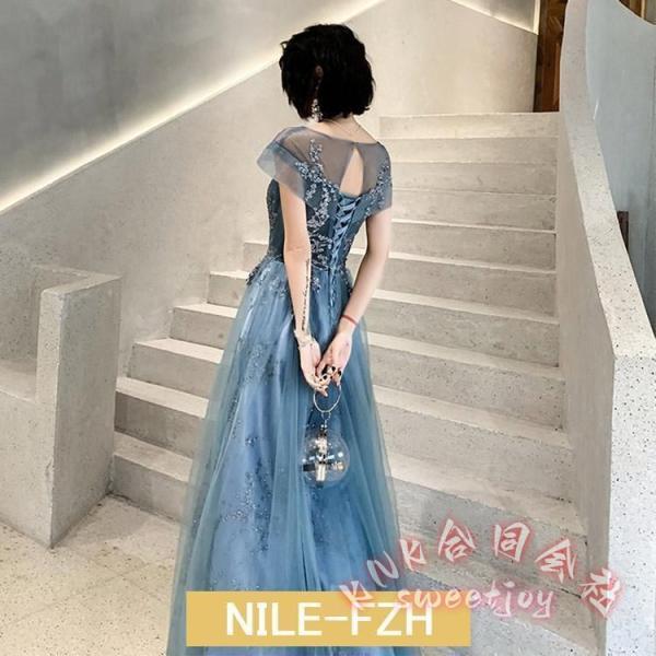 イブニングドレスロングドレススパンコールキラキラKNKブルーシャンパンゴールド発表会ドレス結婚式ドレス二次会パーティードレス上品華やか写真映え_4