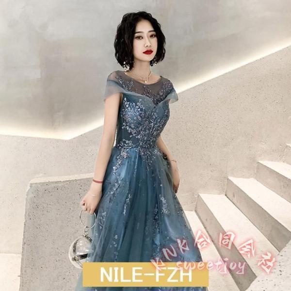 イブニングドレスロングドレススパンコールキラキラKNKブルーシャンパンゴールド発表会ドレス結婚式ドレス二次会パーティードレス上品華やか写真映え_5