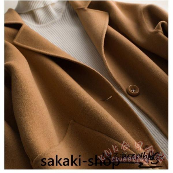 ウール100% ハーフコート リバーコート ダブルフェイス KNK(株) 一枚仕立て キャメル ブラック ブルー 上品 大人 きれいめ 通勤 オケージョンにも_4
