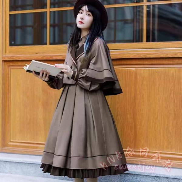 制服風 コスプレ レディース ロングワンピース マント ケープ ネクタイ セット アイドル衣装 探偵 スクール 文学 ハロウィン 仮装 KNK イベント 撮影 文化祭