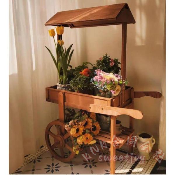 フラワースタンド 屋外 木製 レトロ アンティーク 花棚 KNK(株） 植物棚 盆栽棚 屋台風 植物スタンド 園芸ラック 庭 ベランダ おしゃれ