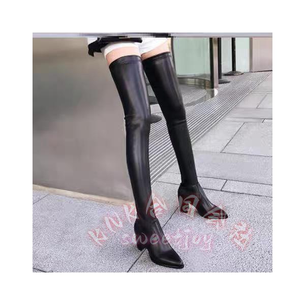 ストレッチブーツ ニーハイ 超ロング 70cm ブラック KNK(株) レディース 美脚 太ヒール チャンキーヒール ハイヒール 黒 膝上 秋 冬 新作