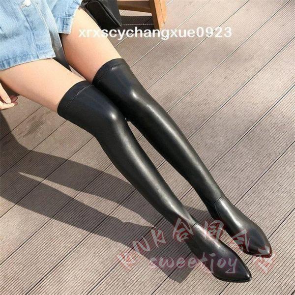 ストレッチブーツ ニーハイ 超ロング 70cm ブラック KNK(株) レディース 美脚 太ヒール チャンキーヒール ハイヒール 黒 膝上 秋 冬 新作_4