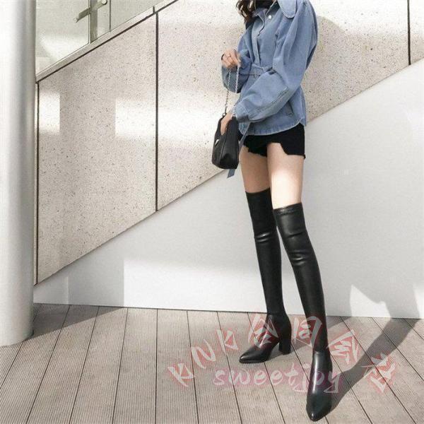 ストレッチブーツ ニーハイ 超ロング 70cm ブラック KNK(株) レディース 美脚 太ヒール チャンキーヒール ハイヒール 黒 膝上 秋 冬 新作_7