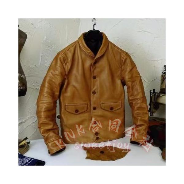 カウハイド 復刻20s A-1タイプ コサックジャケット KNK(株) キャメルブラウン タンニンなめし 染料仕上げ オイルレザー 牛革 本革 メンズ