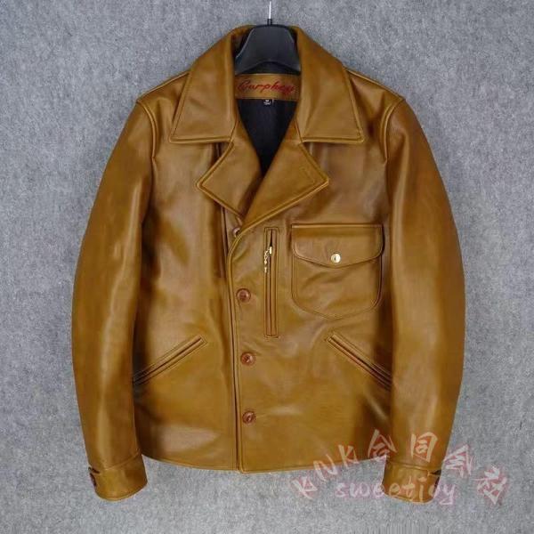 新品 カウハイド 復刻50s ドライビングコート レザージャケット KNK(株) ナチュラルブラウン カーコート ブレーキマン オイルレザー 牛革 本革