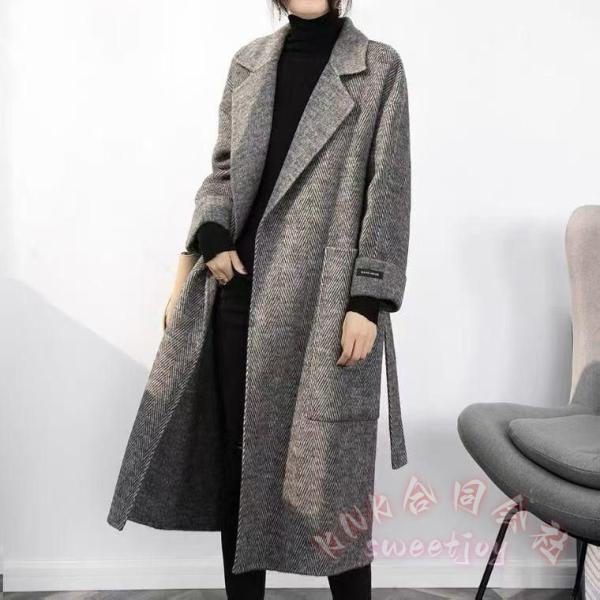 ヘリンボーン リバーコート ロングコート ウール グレー KNK(株) ダブルフェイス 一枚仕立て 大きいサイズ XS-XXXL 上品 防寒