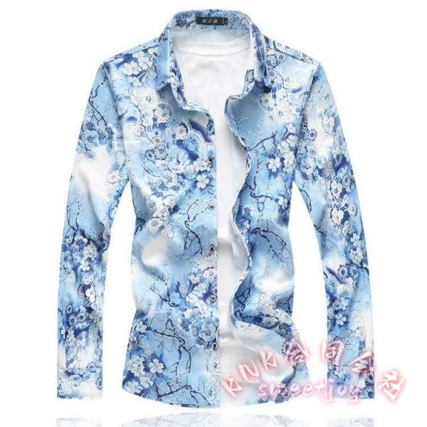 花柄シャツ メンズ 長袖 カジュアルシャツ KNK(株） アロハシャツ 開襟シャツ 大きいサイズ 着痩せ きれいめ 総柄 プリント 春秋 夏コーデ