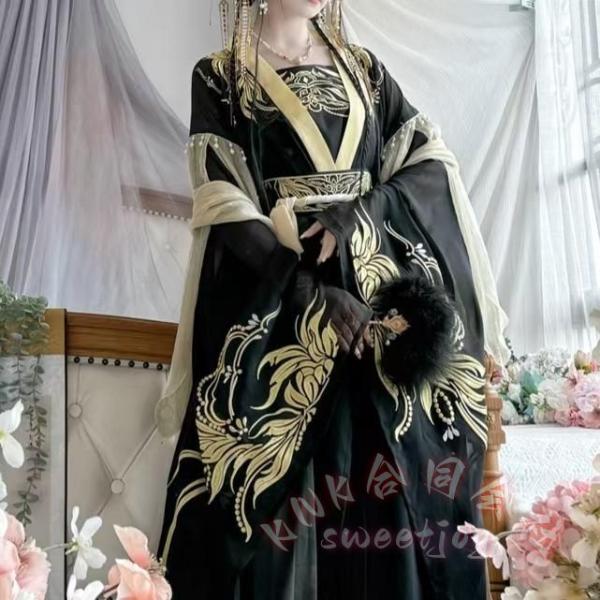 中華コスプレ衣装 大人 皇帝 黄袍 KNK(株） 男女兼用 中国古代 仮装 変装 王冠 宝冠 ハロウィン 豪華 龍 黒金プリント