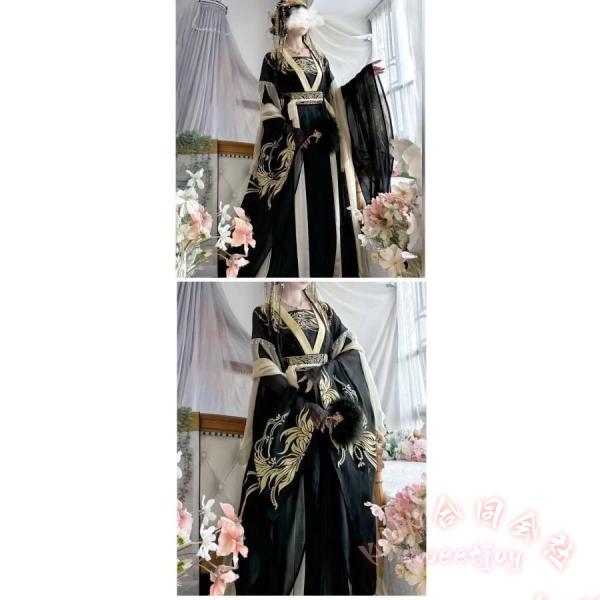 中華コスプレ衣装 大人 皇帝 黄袍 KNK(株） 男女兼用 中国古代 仮装 変装 王冠 宝冠 ハロウィン 豪華 龍 黒金プリント_1
