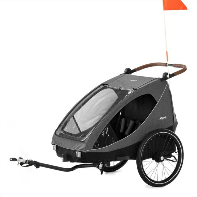 【即納】ドレイク＜DRYK-DUO＞ チャイルドトレーラー キッズトレーラー 自転車用ベビーカー 2人用ベビーカー 安全ライト付き 高速折畳み 保育園送迎 自転車 雨 雨天 バーレー ハニービー 障がい 通勤 子育て 色・メレンゲグレー＆オーショングリーン