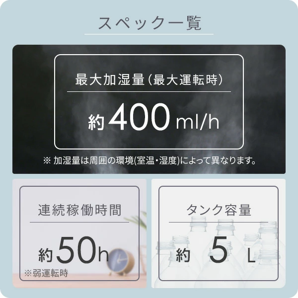 加湿器 ハイブリッド加湿器 大容量 5L 上から給水 アロマ タイマー リモコン 山善 YAMAZEN_8