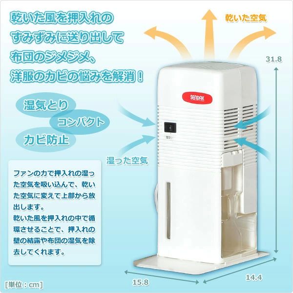 除湿機 電子吸湿器 QS-101 ホワイト コンパクト 除湿器 除湿乾燥機 押入れ 押し入れ クローゼット 下駄箱 センタック SENDAK 送料無料_1
