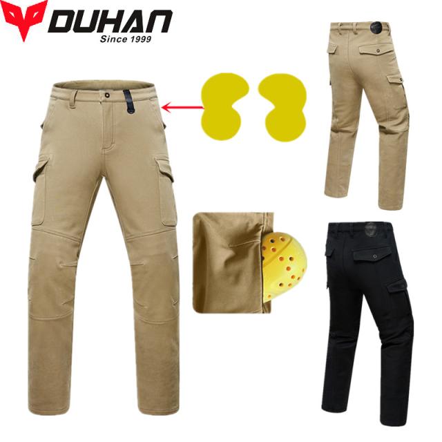 DUHAN バイク パンツ ライディング  ツーリング 秋冬 防寒 保温 腰用 膝用 プロテクター装備付き ストレッチ素材