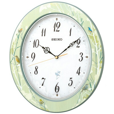 ◆SEIKO[セイコー] 電波掛時計【ナチュラルスタイル　鳥の鳴き声】木枠　RX214M　.