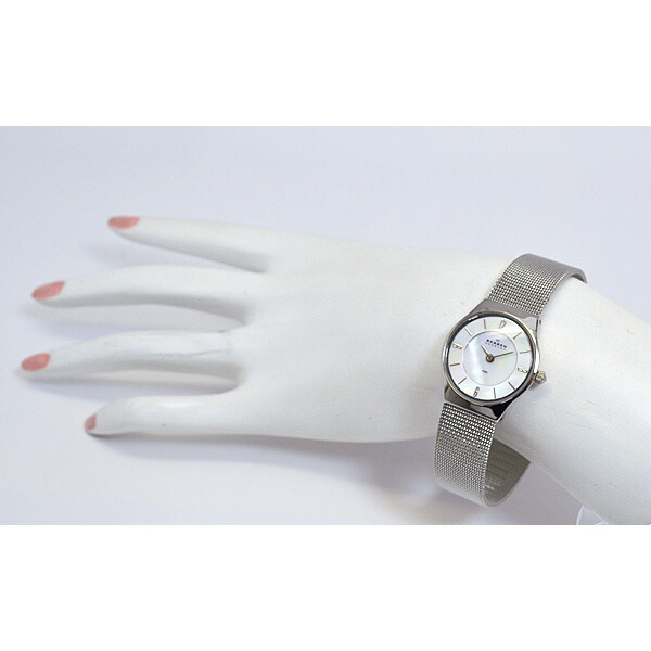 ●[#大特価 #在庫あり #現品限り！ ]  #スカーゲン #SKAGEN #ウォッチ #腕時計 #ステンレススチール #アナログ #クオーツ #3気圧防水 #ミネラルガラス #レディース #メッシュバンド #ダブルロック #ホワイトシェル #白蝶貝 #デンマーク #スリム 233XSSS_12