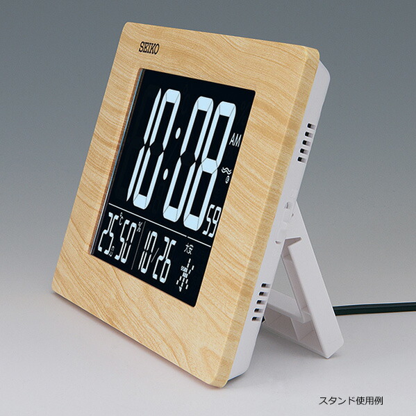 ■SEIKO　セイコー　交流式デジタル電波時計　電波クロック　掛時計　置時計　掛置兼用【C3MONO　白色LED】カレンダー　六曜　温湿度表示　アラーム付き　LED表示　見やすい　ACアダプター電源　木目調　DL219B_1
