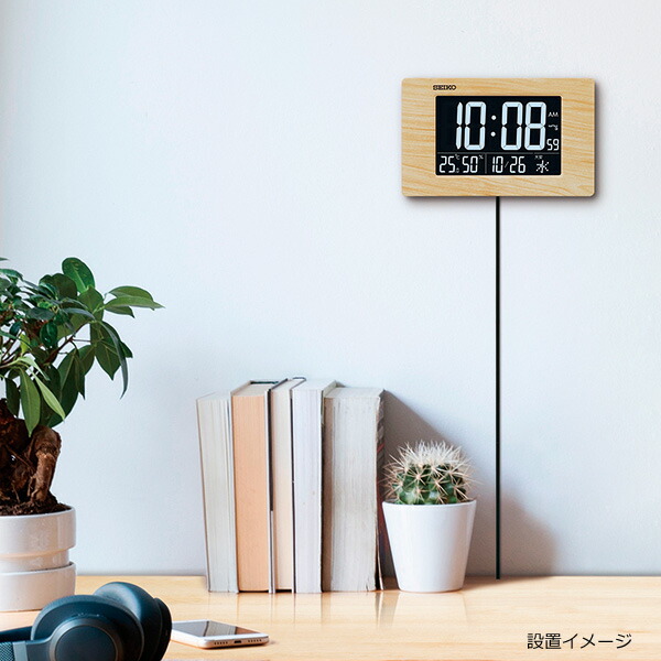 ■SEIKO　セイコー　交流式デジタル電波時計　電波クロック　掛時計　置時計　掛置兼用【C3MONO　白色LED】カレンダー　六曜　温湿度表示　アラーム付き　LED表示　見やすい　ACアダプター電源　木目調　DL219B_5