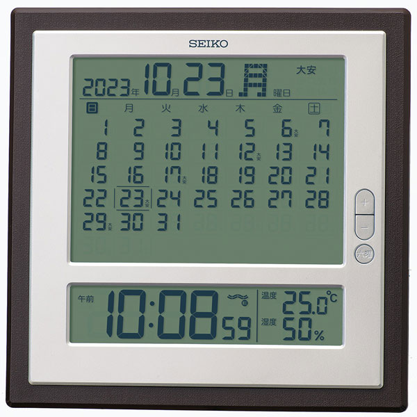 ■SEIKO セイコー 電波掛時計【デジタル電波クロック マンスリーカレンダー 掛置兼用】デジタルカレンダー 温湿度表示 六曜表示 月めくり機能 おしゃれ 見やすい オフィス シンプル 記念品 お祝い ギフト ブラウン 濃茶 SQ450B